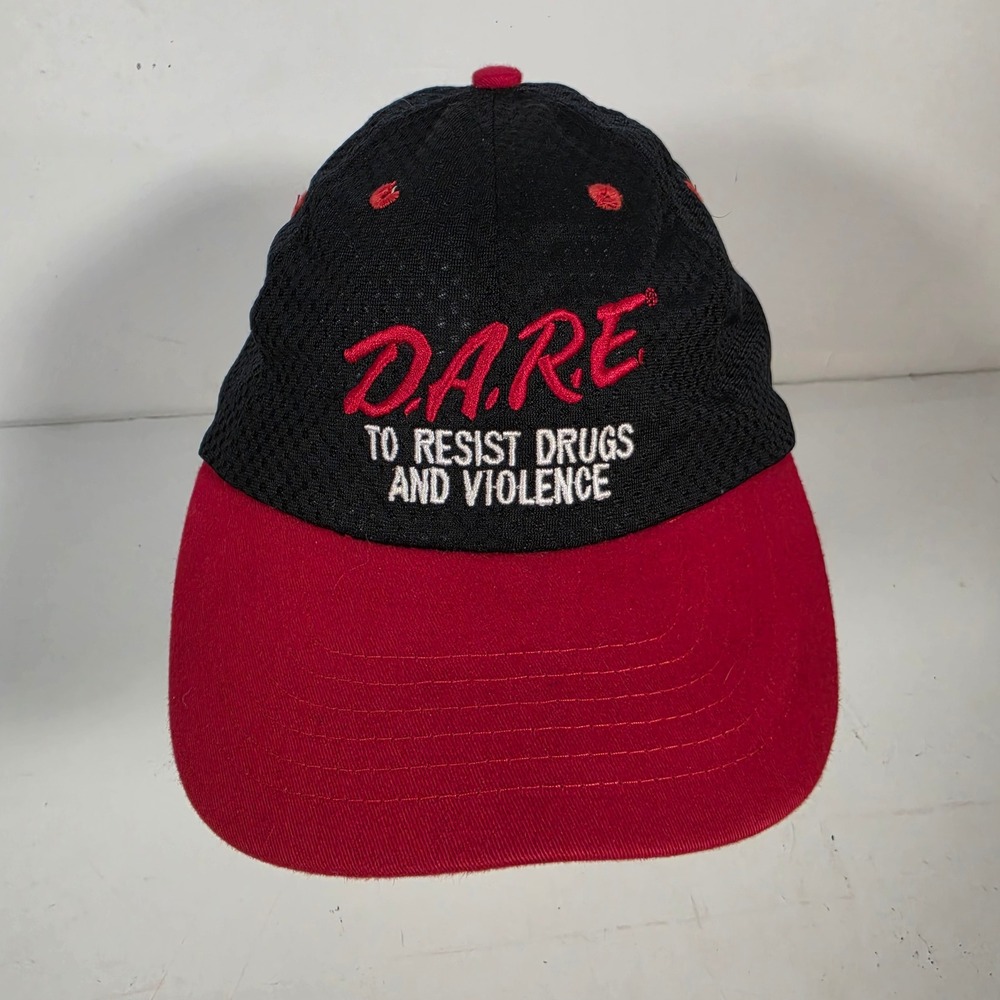 Vtg 90s DARE To Resist Drugs and Violence Snapback Hat Black Red Spruce Bay Cap
